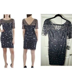 Adrianna Papell Gray Beaded Sheath Dress Size 0 New with Tags NWT